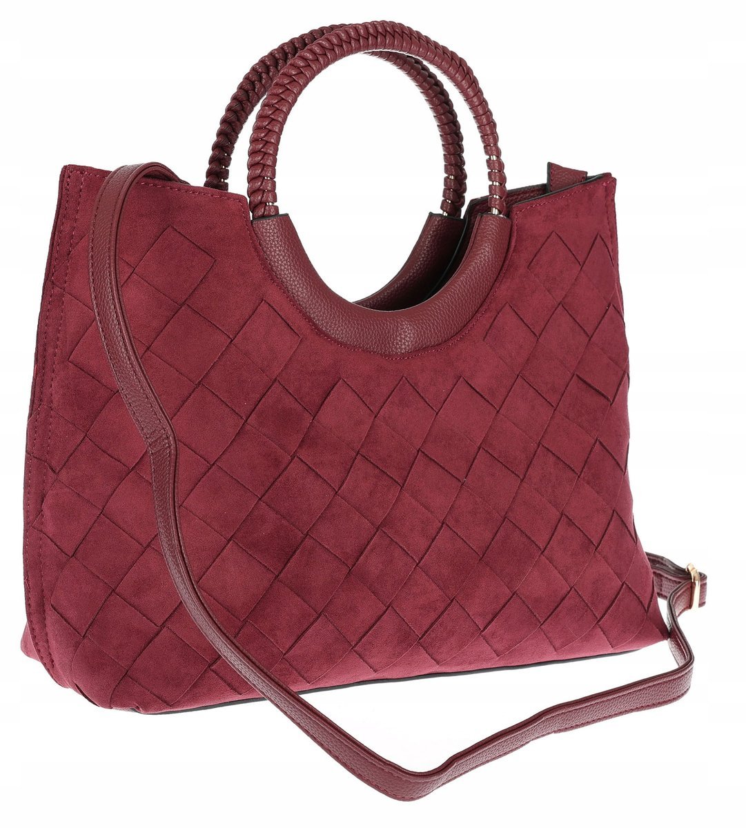 Torebka zamszowa damska kuferek Listonoszka elegancka mała 4192 Bordowa