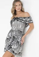 Sukienki - Czarna Rozkloszowana Sukienka Mini Hiszpanka z Gumką w Pasie i Ozdobnym Haftem Lenia - miniaturka - grafika 1