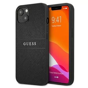 Guess Saffiano Metal Logo Stripes - Etui iPhone 13 mini czarny GUHCP13SPSASBBK - Etui i futerały do telefonów - miniaturka - grafika 1