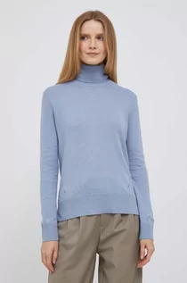 Swetry damskie - Pepe Jeans sweter z domieszką wełny damski kolor niebieski lekki z golfem - grafika 1