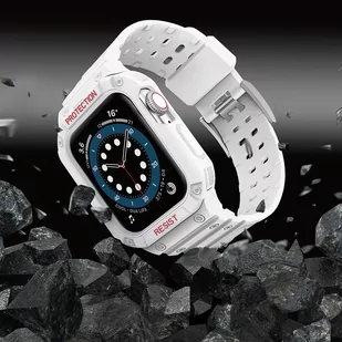 Protect Strap Band opaska z etui do Watch 7 / 6 / 5 / 4 / 3 / 2 / SE (45 / 44 / 42mm) obudowa pancerny pokrowiec na zegarek biały - Etui i futerały do telefonów - miniaturka - grafika 6