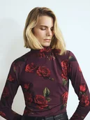 Bluzki damskie - Reserved - Bluzka w róże - ciemnofioletowy - miniaturka - grafika 1