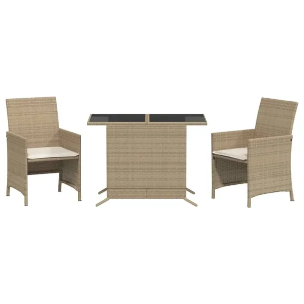 Zestaw Bistro do Ogrodu z Rattanu PE, Beżowy, Stół 100x59x73 cm, 2 Krzes