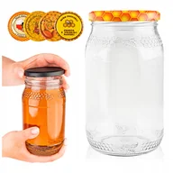 Pojemniki kuchenne - DUŻY Słoik szklany 900 ml z tłoczeniem pszczoła na miód przetwory do miodu - miniaturka - grafika 1