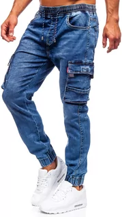 Spodnie męskie - Granatowe spodnie jeansowe joggery bojówki męskie Denley K10004-1 - grafika 1