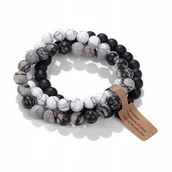 Bransoletki - Zestaw 3 x Bransoletka Czarny Jaspis Picasso Biały Howlit Czarny Onyks 8 mm - miniaturka - grafika 1