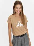 Koszulki i topy damskie - Beżowy t-shirt z nadrukiem - miniaturka - grafika 1