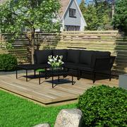 Meble ogrodowe - vidaXL 6-cz. zestaw wypoczynkowy do ogrodu, z poduszkami, PVC, czarny - miniaturka - grafika 1