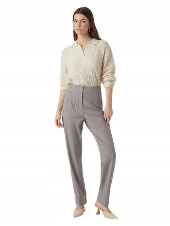 VERO MODA SZARE SPODNIE PROSTE Z WYSOKIM STANEM 38/32 JPA