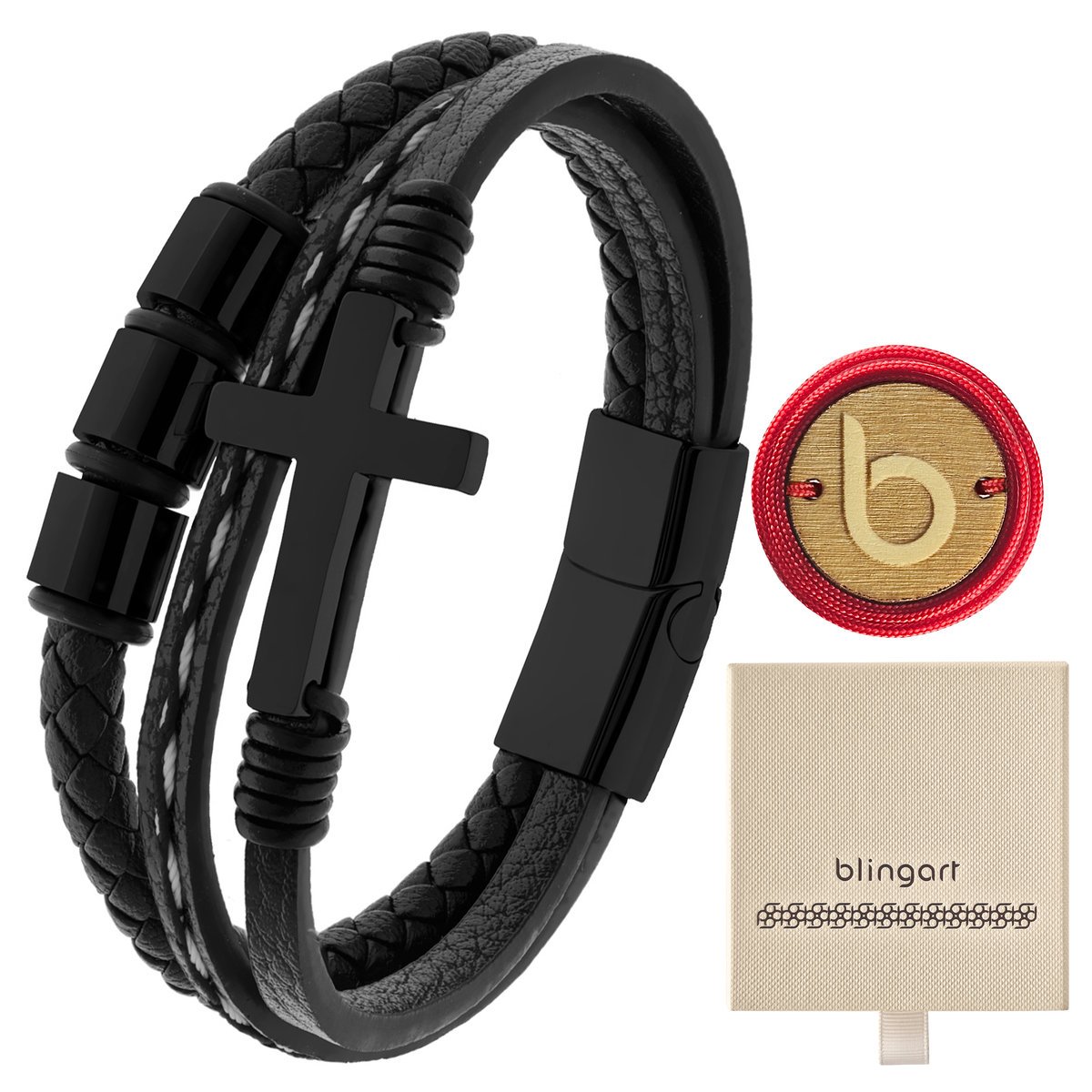 Bransoletka męska SKÓRZANA potrójna PLECIONKA KRZY