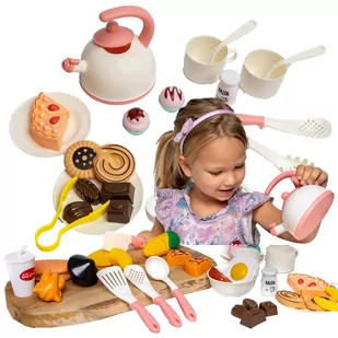 Garnki, czajnik, kuchnia kuchenka, duży  zestaw kuchenny dla dzieci, warzywa do krojenia, zabawkowe jedzenie - Zabawki AGD - miniaturka - grafika 1