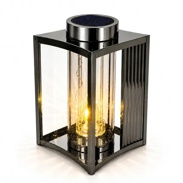 Znicz Solarny LED Szklany Premium Lampion Na Grób Grafit Cmentarz 27cm LS-5