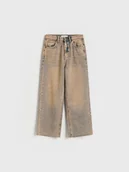 Spodnie i spodenki dla dziewczynek - Reserved - Jeansy wide leg - beżowy - miniaturka - grafika 1