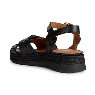 Espadryle damskie - Geox Damskie sandały D EOLIE espadryle Wedge Sandal, czarne, 36 EU, czarny, 36 EU - grafika 1