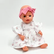 Domki dla lalek - Sukienka Muślinowa Dla Lalki Baby Born 43Cm, Biała W Różowe Kwiaty - miniaturka - grafika 1