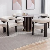 Krzesła - Krzesło z podłokietnikami z bukli i drewna kauczukowego - Biały i czarny - LIVELIA - miniaturka - grafika 1