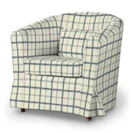 Pokrowce na meble - Dekoria Pokrowiec na fotel Ektorp Tullsta ecru tło niebieskie kratka fotel Ektorp Tullsta Avinon 665-131-66 - miniaturka - grafika 1