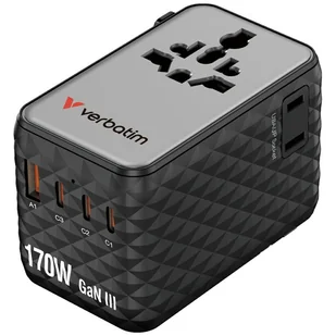 Verbatim Adapter podróżny EU/UK/US GaN 2xUSB-A/3xUSB-C PD 170W czarny 30190 - Akcesoria do monitorów - miniaturka - grafika 1