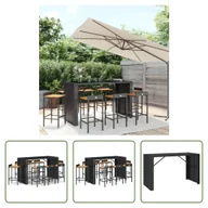 Meble ogrodowe - The Living Store 9-częściowy ogrodowy zestaw barowy z czarnego polirattanu i litego drewna akacjowego - miniaturka - grafika 1
