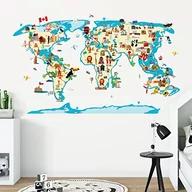 Wyposażenie pokoiku dziecięcego - Naklejki samoprzylepne dla dzieci | Naklejka na mapę świata - Dekoracja ścienna do pokoju dziecięcego | 90 x 165 cm - miniaturka - grafika 1