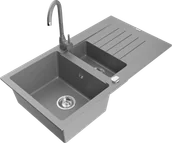 Zlewozmywaki z baterią - Mexen Matias zlewozmywak granitowy 1,5-komorowy z ociekaczem i baterią kuchenną Telma, szary - 6502-71-670200-71 - miniaturka - grafika 1