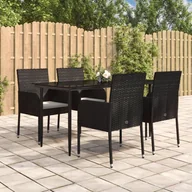 Meble ogrodowe - 5-cz. zestaw wypoczynkowy do ogrodu, poduszki, czarny rattan PE - miniaturka - grafika 1