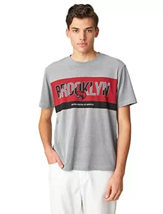 Koton Koszulka męska Varsity z nadrukiem Crew Neck Short Sleeve, Szary (027), M - Koszulki męskie - miniaturka - grafika 1