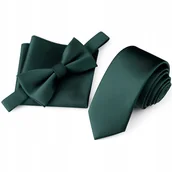 Krawaty i muchy męskie - Zestaw krawat + mucha + poszetka - ciemny zielony - miniaturka - grafika 1