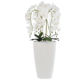 Storczyk sztuczny biały w donicy bukiet kwiaty H 95 cm donica kwadratowa biała - Sztuczne kwiaty - miniaturka - grafika 1