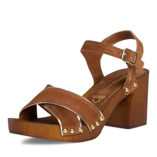 Marco Tozzi Damskie sandały na obcasie 2-2-28359-28, Cognac Comb, 37 eu - Moda i Uroda OUTLET - miniaturka - grafika 1