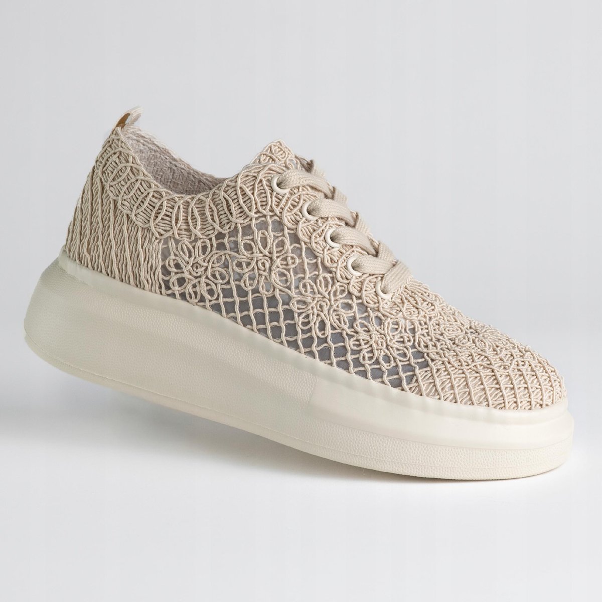 Efektowne sneakersy GOODIN BK-0005 piękna koronka skóra naturalna beż 38