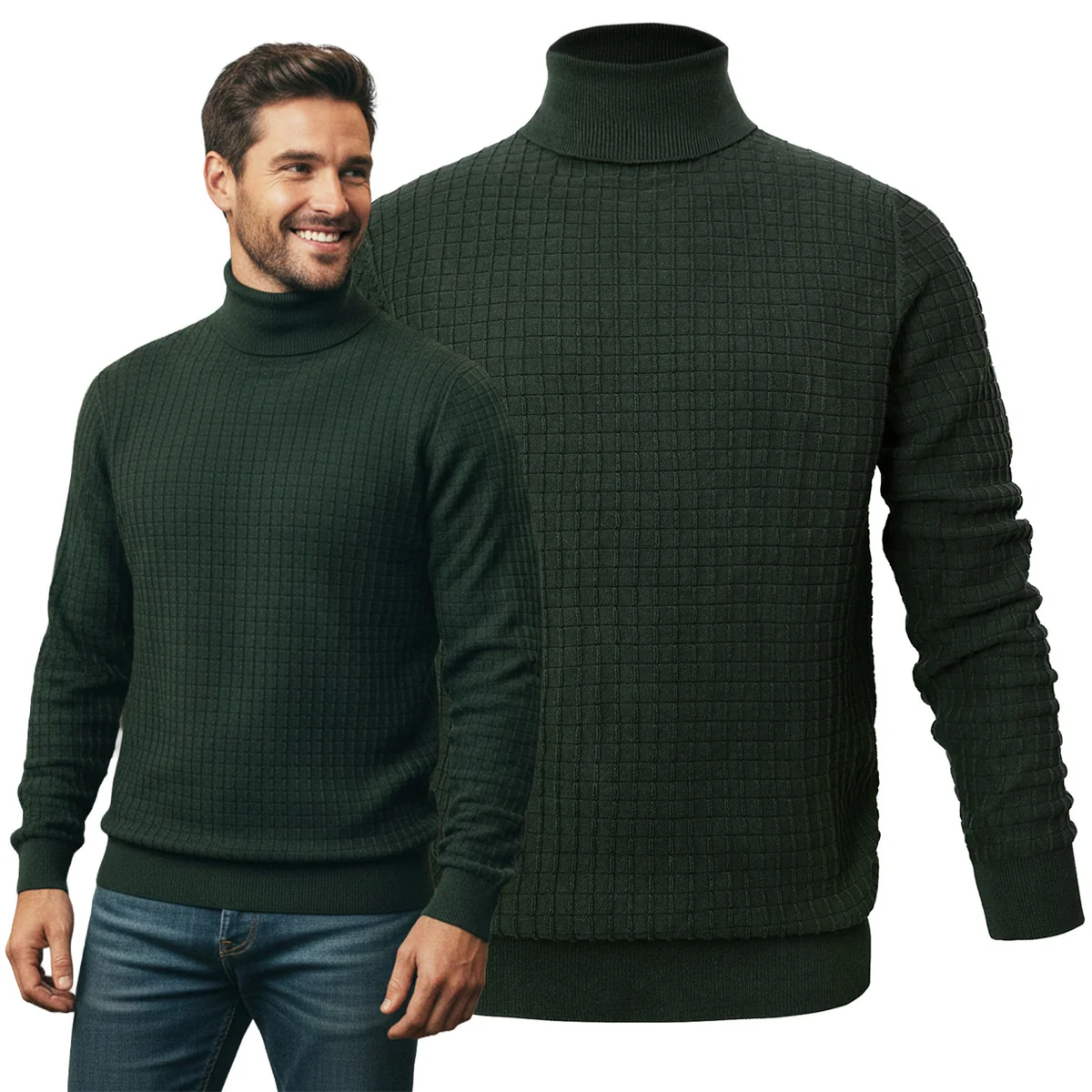 Klasyczny SWETER Męski z GOLFEM Strukturalny Bawełniany ZIELONY Pako Jeans Klasyczny SWETER Męski z GOLFEM Strukturalny Bawełna ZIELONY XL Pako Jeans