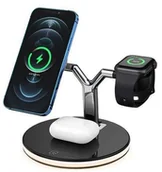 Ładowarki do telefonów - 3W1 Ładowarka Bezprzewodowa Magsafe Qi Do Telefonu / Słuchawek Airpods / Apple Watch Czarna - miniaturka - grafika 1