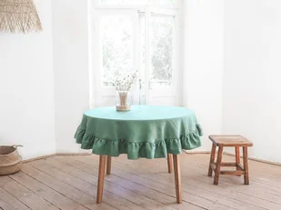 Obrus okrągły z falbanką heavy linen EUCALYPTUS GREEN - Obrusy i serwetki - miniaturka - grafika 1