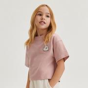 Koszulki dla dziewczynek - Reserved - Bawełniany t-shirt z haftem - Różowy - miniaturka - grafika 1