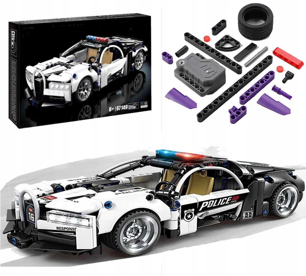 Klocki Samochód Auto Policyjne Pojazd Duży Zestaw Klocków Techniczne 410