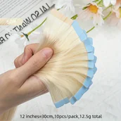 Pozostałe akcesoria fryzjerskie - TEMU Mini Taśmy do Przedłużania Włosów z Ludzkich Włosów, Dwustronne Niewidoczne Bezszwowe, Zestaw 10 szt., Naturalnie Proste Czarne Brązowe Blond - miniaturka - grafika 1