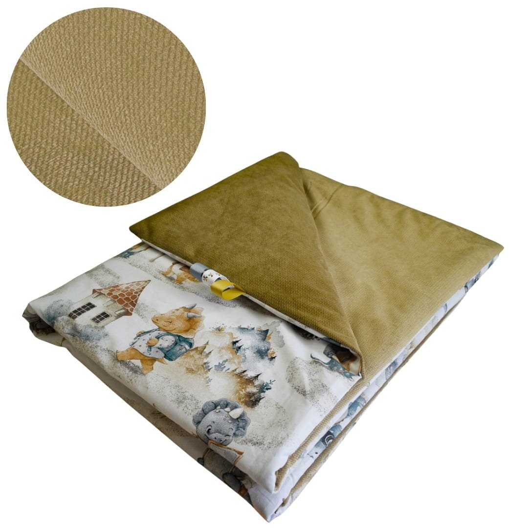 Kocyk Dziecięcy 75x100 Ocieplany Smoki/Beż Bawełna/Velvet Polski Producent