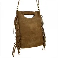 Torebki damskie - Lekka zamszowa torebka na ramię ozdobnymi frędzlami taupe - miniaturka - grafika 1
