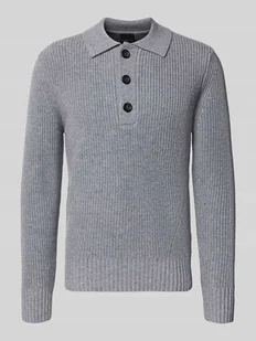 Sweter z dzianiny z wykładanym kołnierzem i listwą guzikową - Swetry męskie - miniaturka - grafika 1