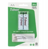Ładowarki i akumulatory - TCBEST bateria akumulatorowa R6 AA 650 mAh z gniazdem Typ C + kabel USB A do 2 x Typ C 2 szt - miniaturka - grafika 1
