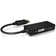 Adaptery i przejściówki - Icy Box IB-ac1031 3-in-1 adapter (wtyczka) DisplayPort na HDMI (4 K Ultra HD), DVI-D lub VGA (Full HD) Czarny, czarny IB-AC1031 - miniaturka - grafika 1