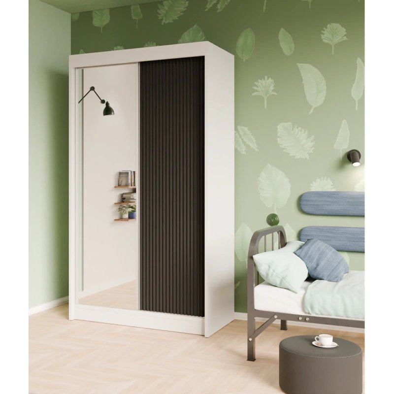 Szafa z drzwiami przesuwnymi, Szafa 2-drzwiowa z lustrem, Nowoczesna szafa, Wymiary szafy: 120 x 215 x 61 cm