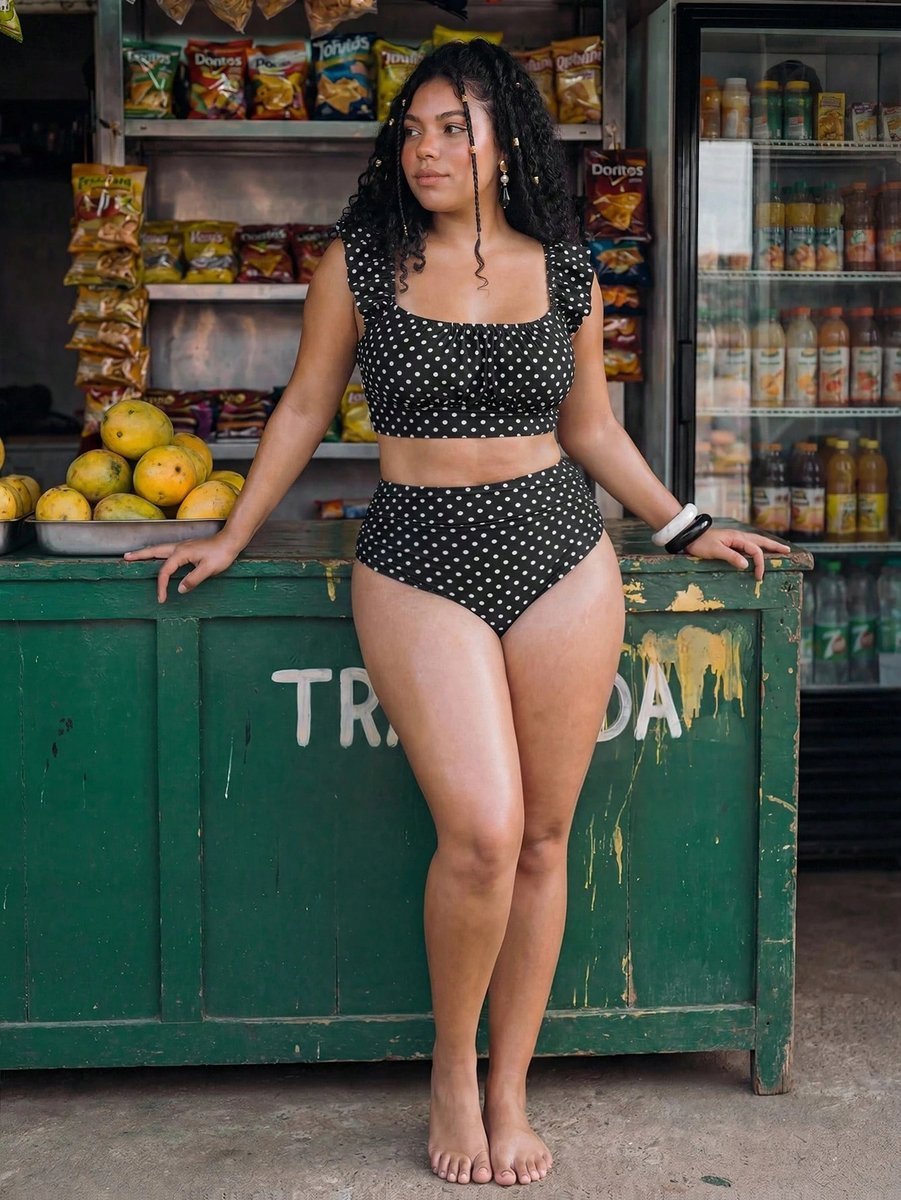 SHEIN PLUS SIZE KOSTIUM KĄPIELOWY DWUCZĘŚCIOWY W KROPKI Z FALBANKAMI 50 1MA