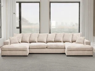 Sofa w kształcie U GABON narożnik z funkcją spania tkanina Zoom kremowy - Narożniki - miniaturka - grafika 1