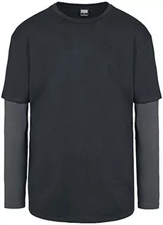 Koszulki męskie - Urban Classics Męska koszulka z długim rękawem, oversized Shaped Double Layer Longsleeve, Basic Tee, dostępna w rozmiarach od S do 5XL, ciemny., S - grafika 1