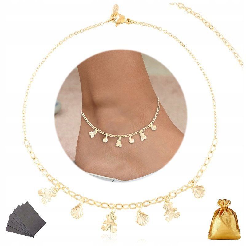 BRANSOLETKA NA NOGĘ, KOSTKĘ STAL CHIRURGICZNA, ZŁOTA, POZŁACANA, ZDOBIONA