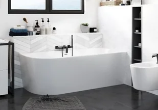 Corsan Wanna narożna INTERO SLIM PRAWA 150x74,5 z wykończeniem chrom E-230MNPCH - Wanny - miniaturka - grafika 1