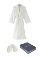 Szlafroki męskie - Unisex szlafrok MICRO COTTON w ozdobnym opakowaniu + kapcie Biały L + kapcie (42/44) + w pudełku - miniaturka - grafika 1