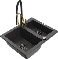 Zlewozmywaki z baterią - Mexen Carlos zlewozmywak granitowy 1,5-komorowy z baterią kuchenną Aster, czarny nakrapiany - 6518-76-73450-57-B - miniaturka - grafika 1
